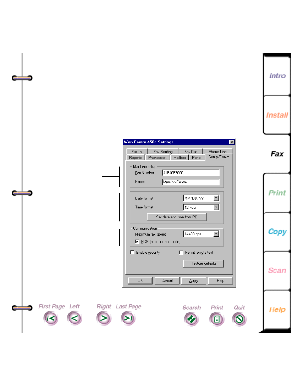 Changing the setup and communication options | Xerox 450c User Manual | Page 99 / 264