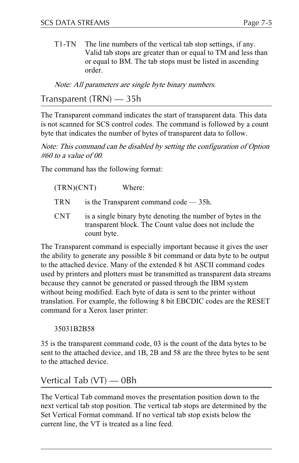 Transparent (trn) — 35h, Vertical tab (vt) — 0bh | Xerox ALLY PLUSTM 6287 User Manual | Page 117 / 186