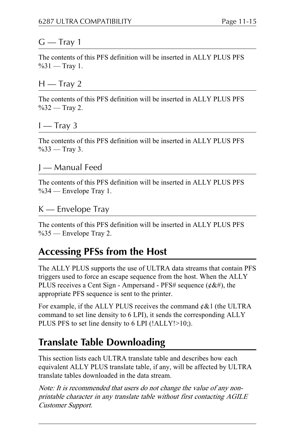 Accessing pfss from the host, Translate table downloading | Xerox ALLY PLUSTM 6287 User Manual | Page 141 / 186