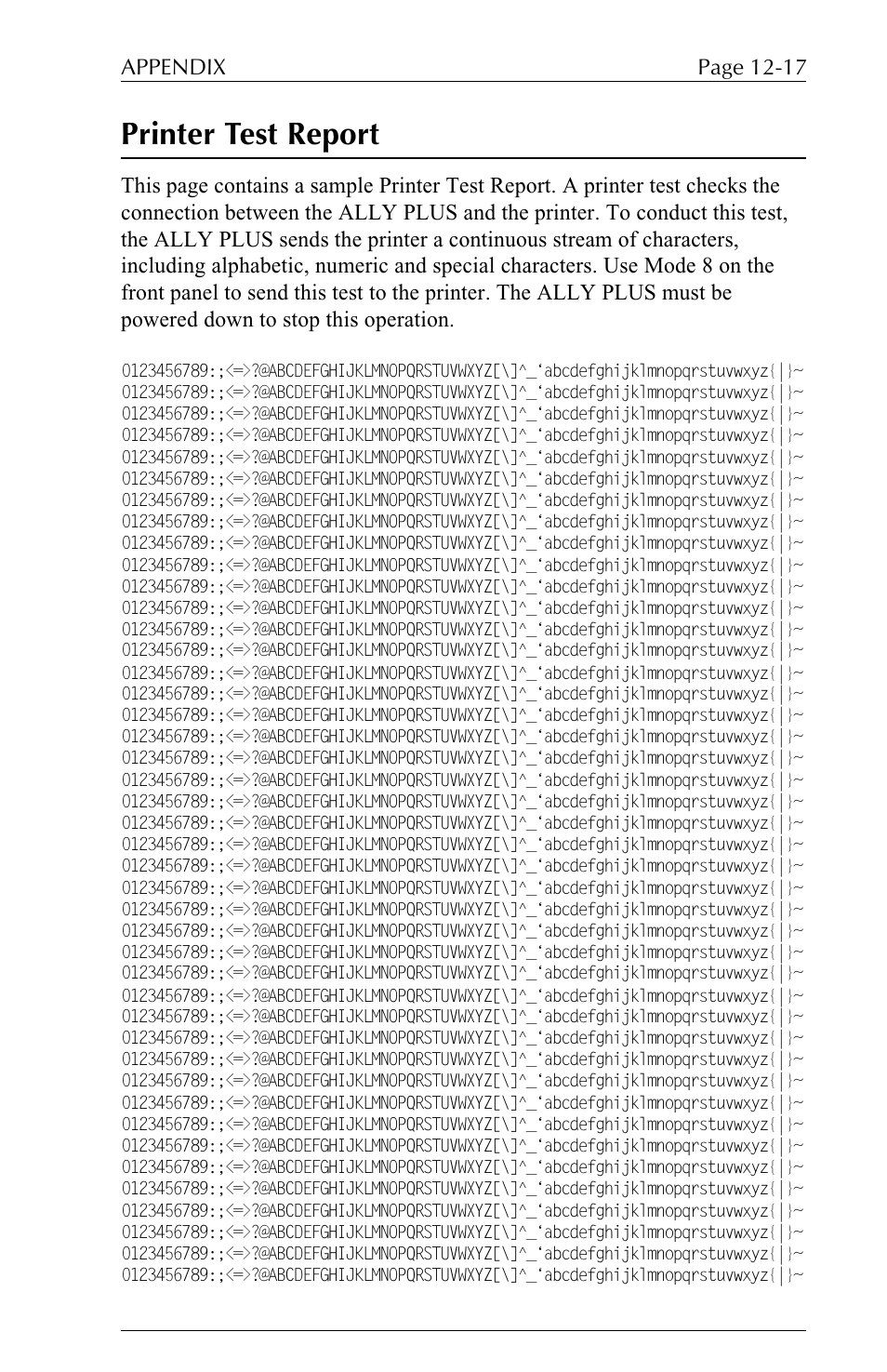 Printer test report, Page 12-17 appendix | Xerox ALLY PLUSTM 6287 User Manual | Page 161 / 186