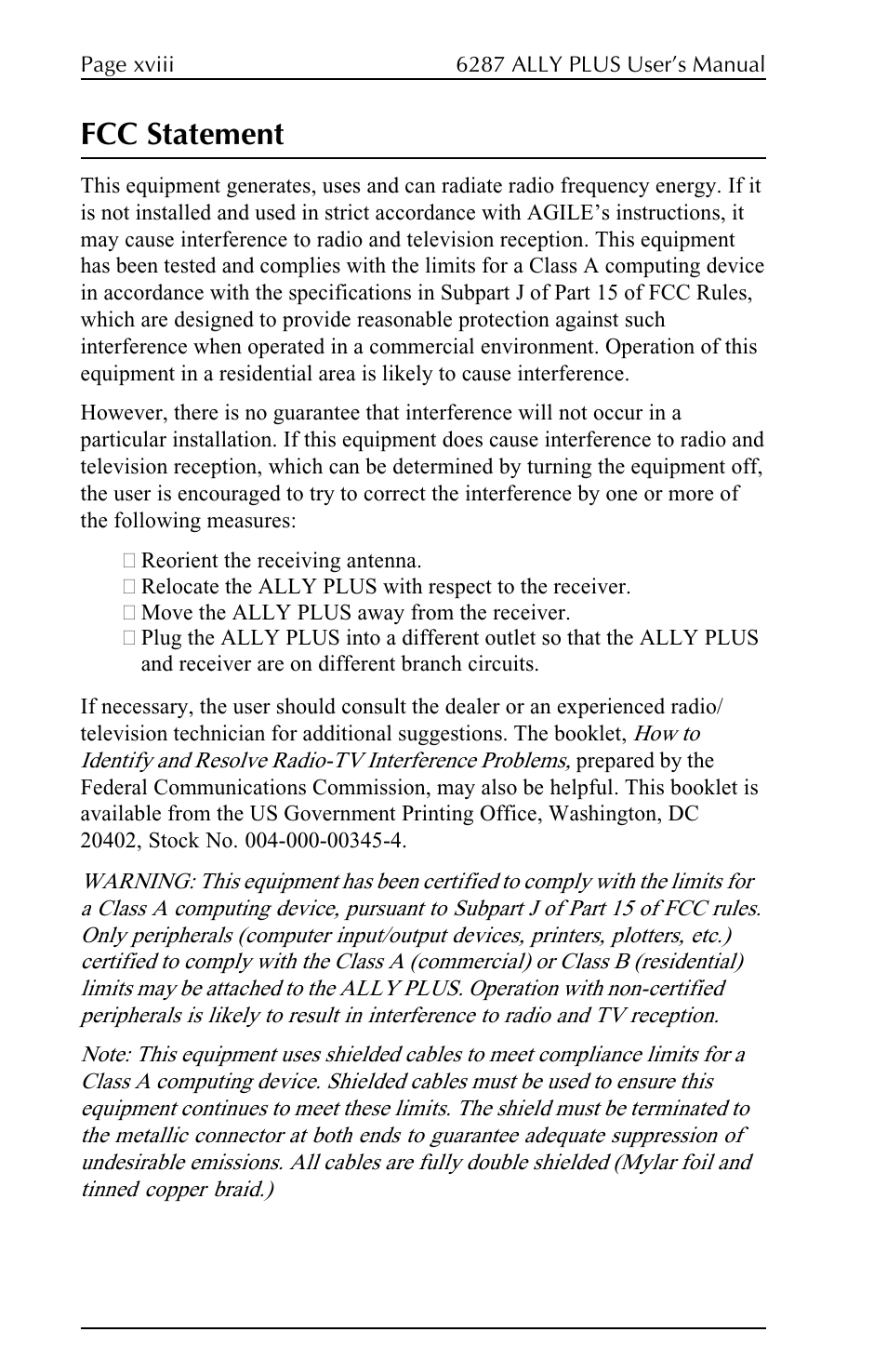 Fcc statement | Xerox ALLY PLUSTM 6287 User Manual | Page 18 / 186