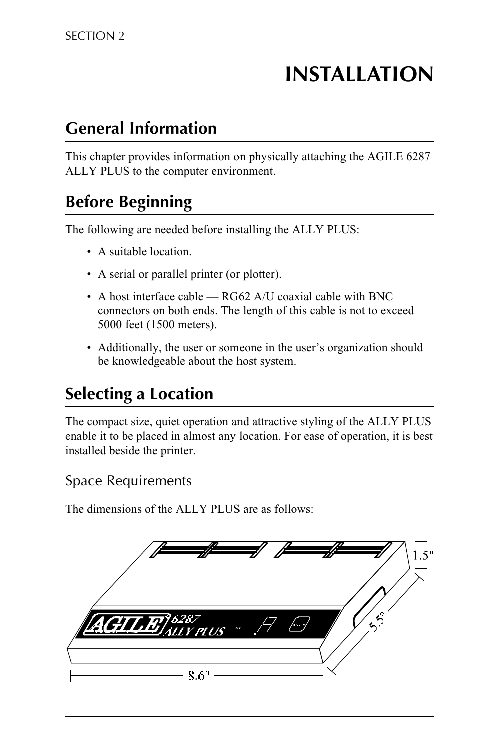 Installation, General information, Before beginning | Selecting a location | Xerox ALLY PLUSTM 6287 User Manual | Page 25 / 186