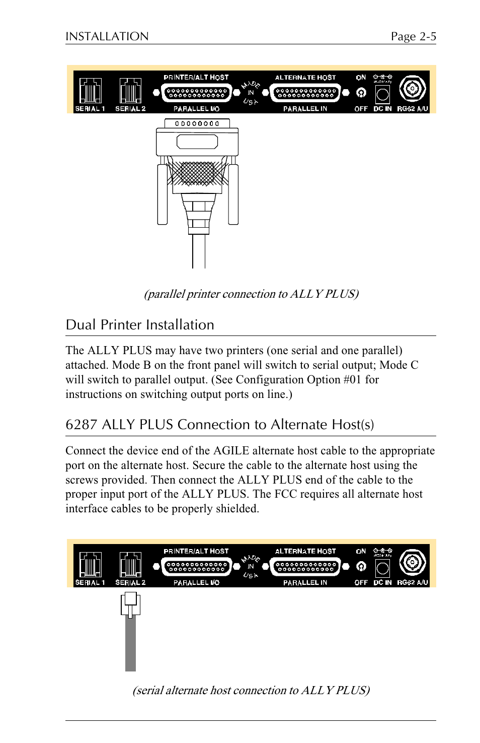 Dual printer installation, 6287 ally plus connection to alternate host(s) | Xerox ALLY PLUSTM 6287 User Manual | Page 29 / 186