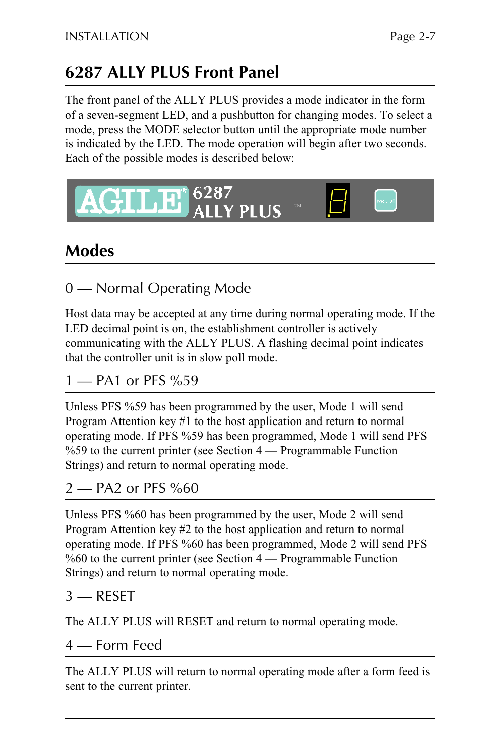 6287 ally plus front panel, Modes | Xerox ALLY PLUSTM 6287 User Manual | Page 31 / 186