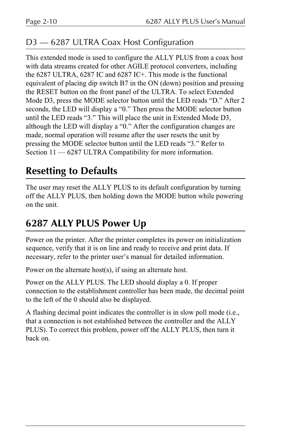 Resetting to defaults, 6287 ally plus power up | Xerox ALLY PLUSTM 6287 User Manual | Page 34 / 186