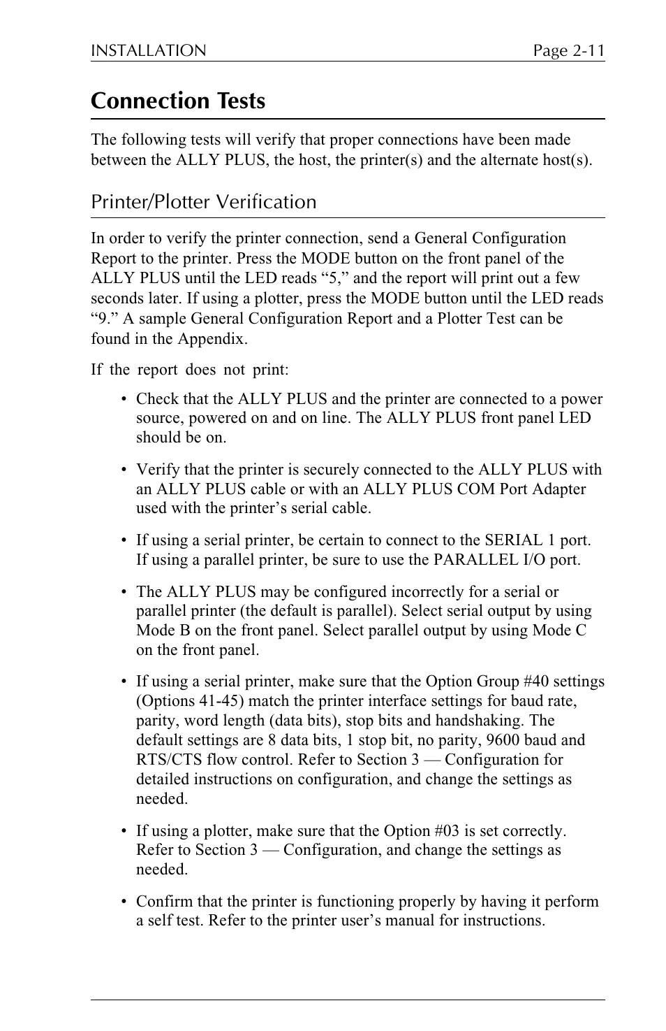 Connection tests, Printer/plotter verification | Xerox ALLY PLUSTM 6287 User Manual | Page 35 / 186