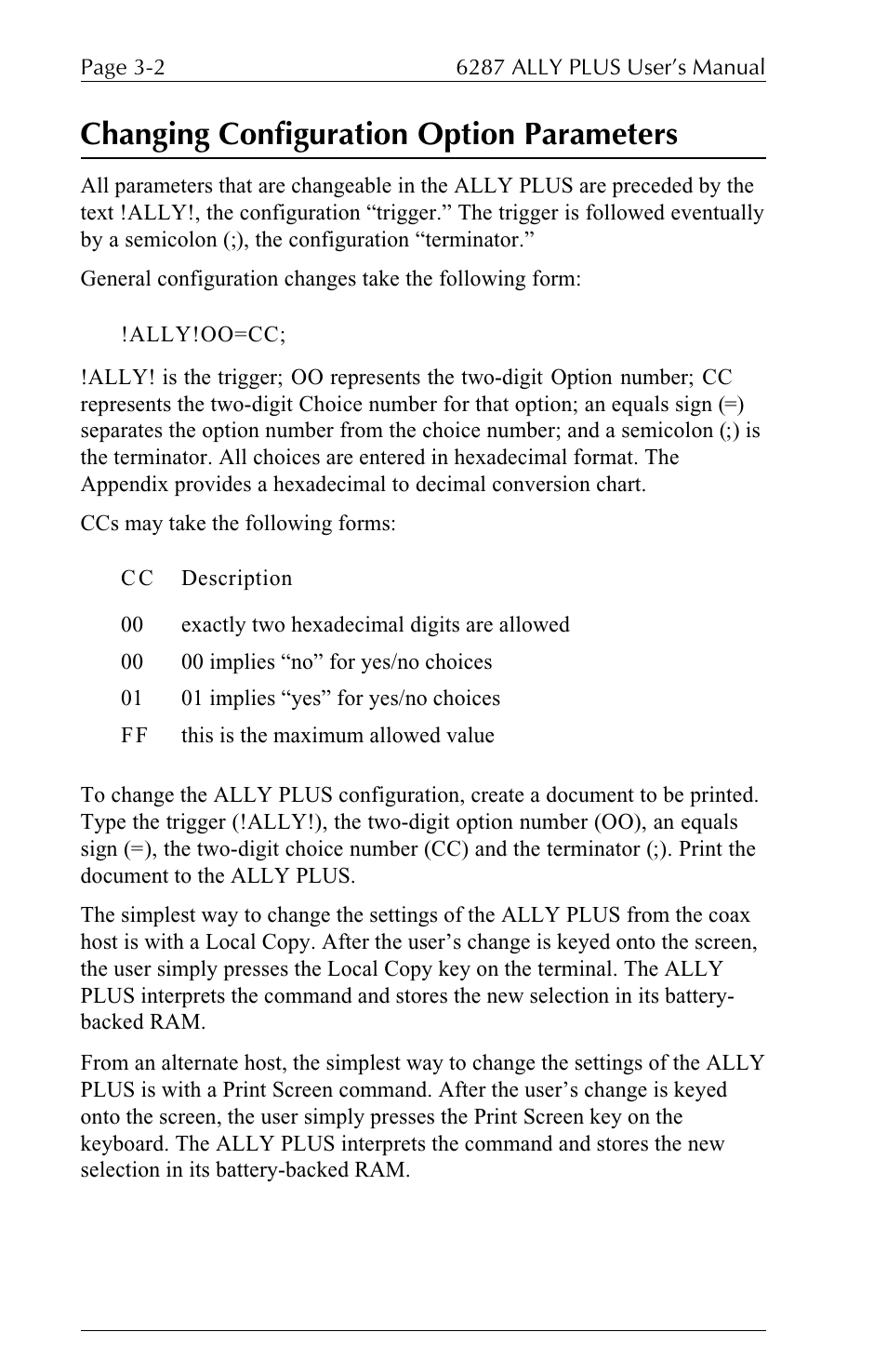 Changing configuration option parameters | Xerox ALLY PLUSTM 6287 User Manual | Page 42 / 186