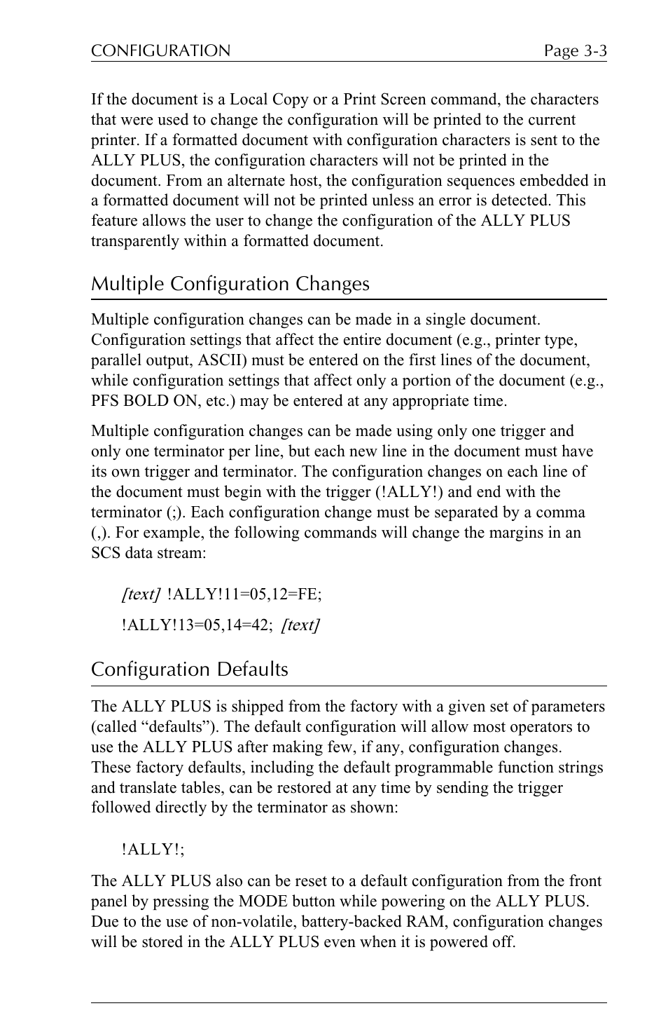 Multiple configuration changes, Configuration defaults | Xerox ALLY PLUSTM 6287 User Manual | Page 43 / 186