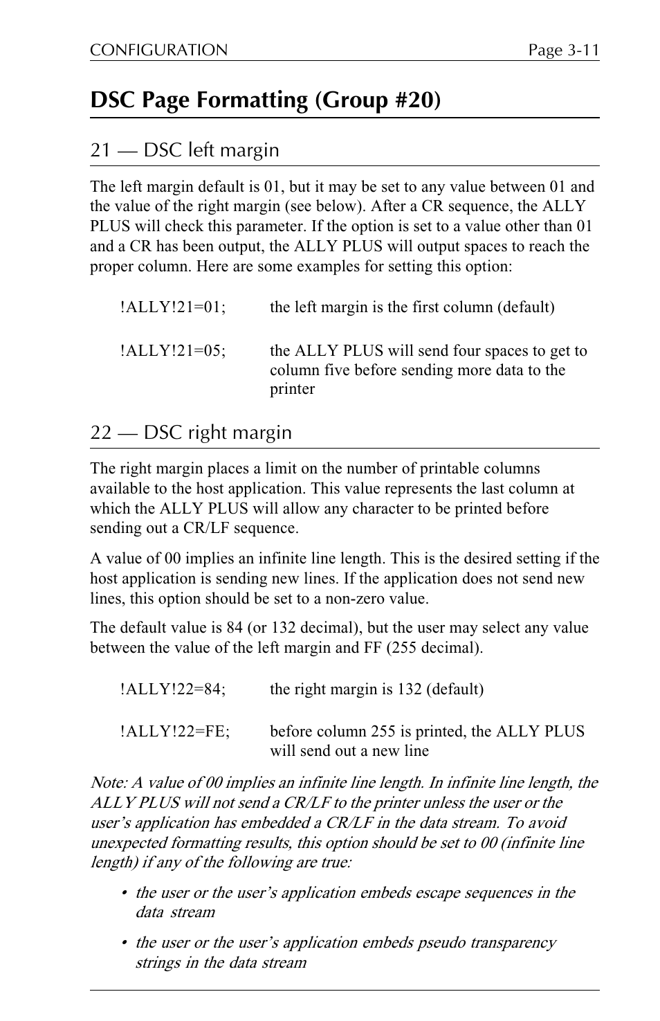 Dsc page formatting (group #20), 21 — dsc left margin, 22 — dsc right margin | Xerox ALLY PLUSTM 6287 User Manual | Page 51 / 186