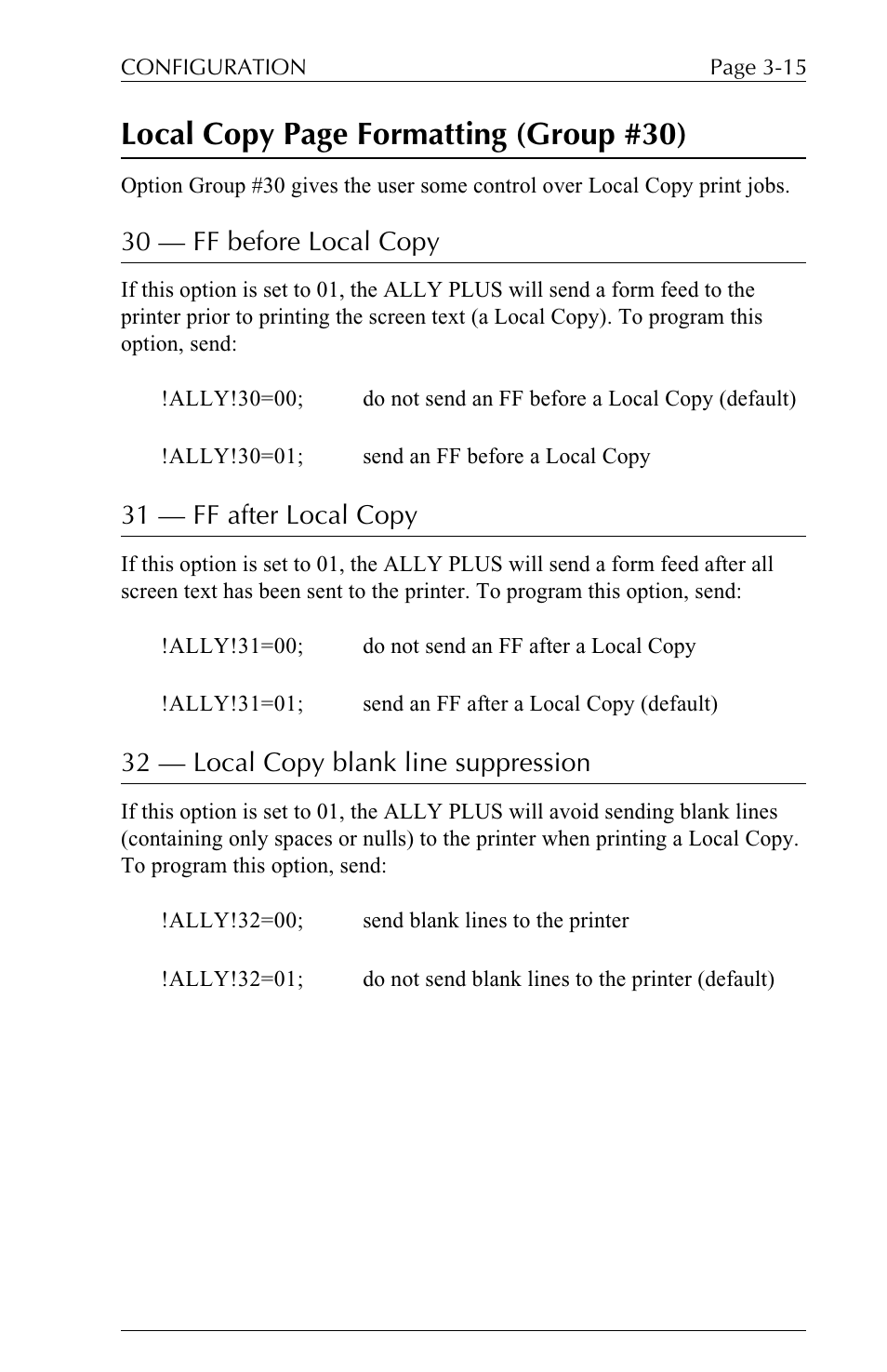 Local copy page formatting (group #30) | Xerox ALLY PLUSTM 6287 User Manual | Page 55 / 186