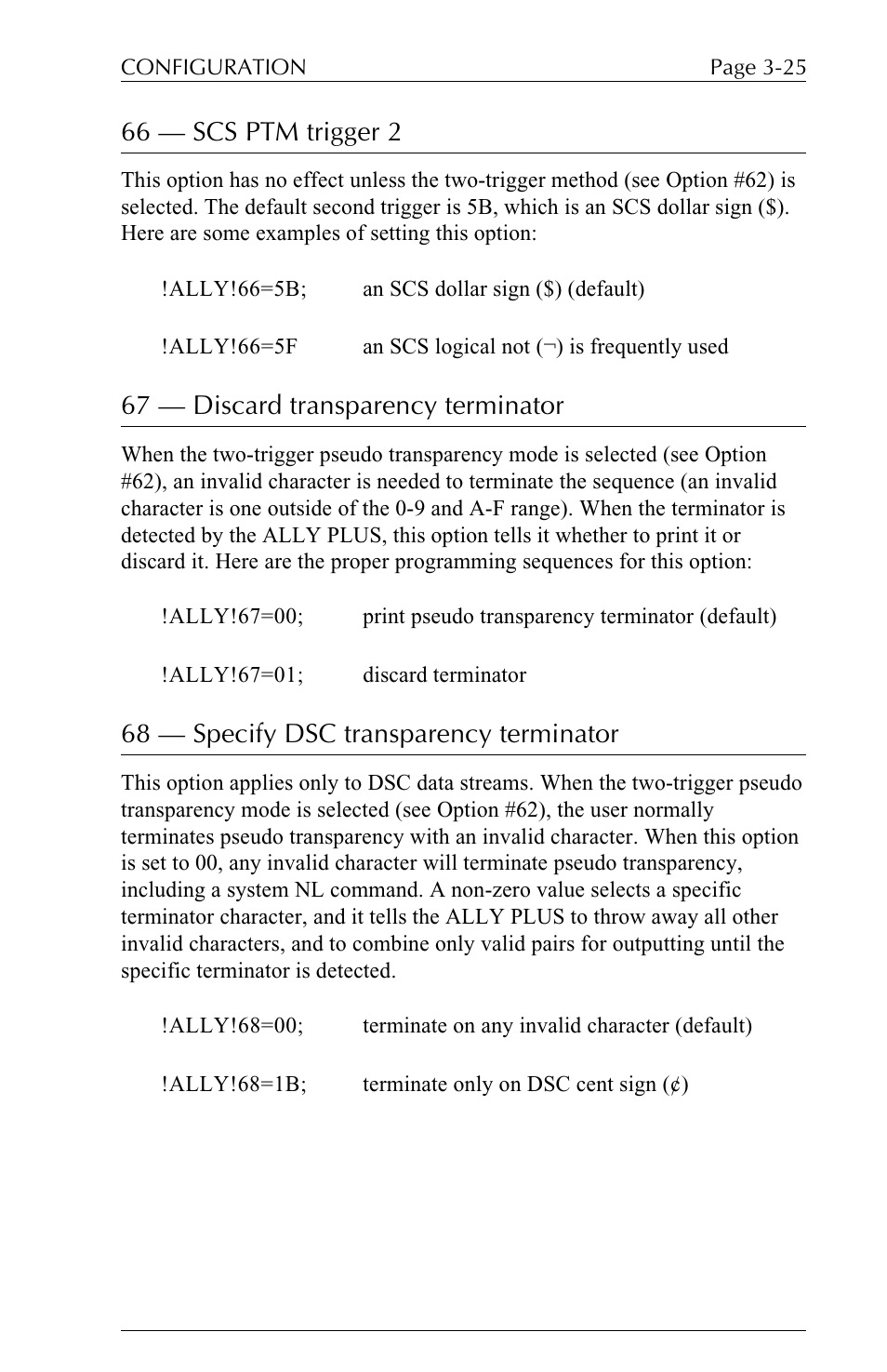 66 — scs ptm trigger 2, 67 — discard transparency terminator, 68 — specify dsc transparency terminator | Xerox ALLY PLUSTM 6287 User Manual | Page 65 / 186