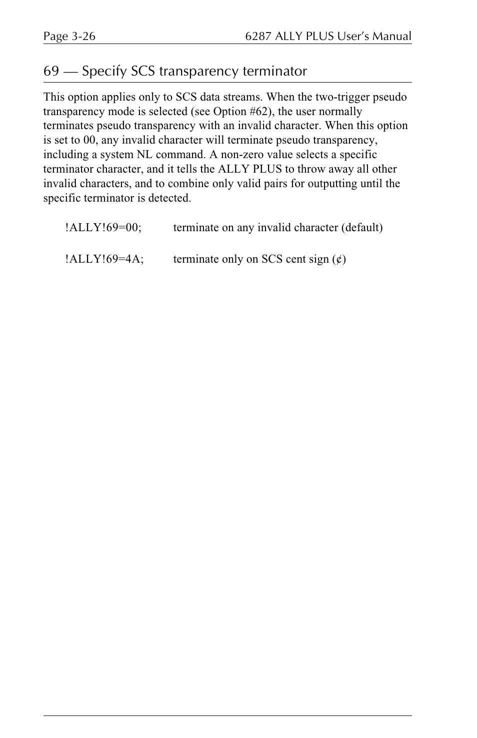 69 — specify scs transparency terminator | Xerox ALLY PLUSTM 6287 User Manual | Page 66 / 186