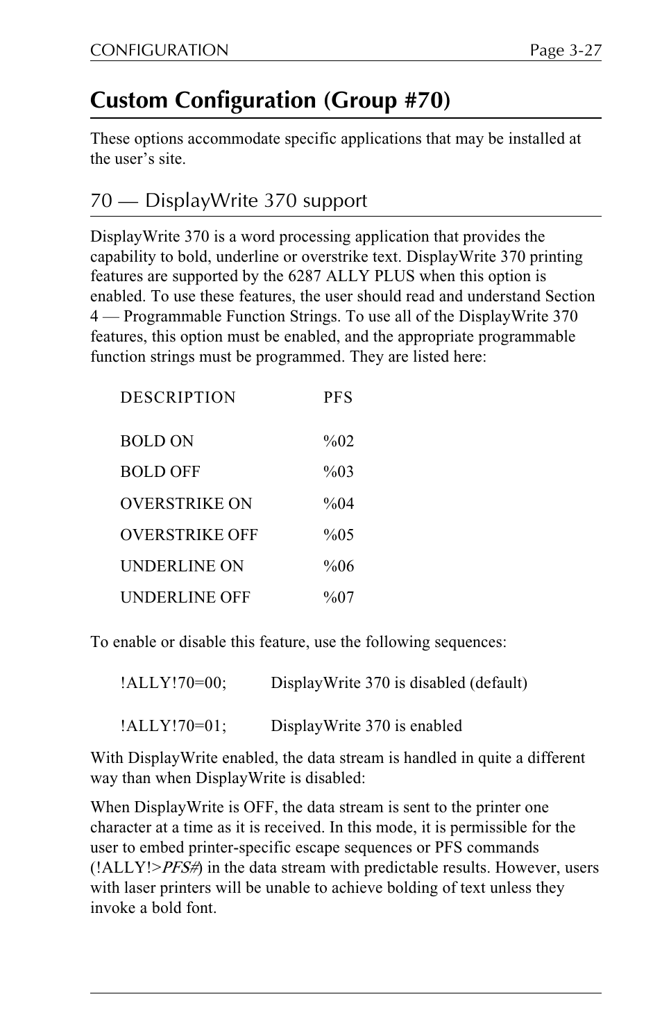 Custom configuration (group #70) | Xerox ALLY PLUSTM 6287 User Manual | Page 67 / 186