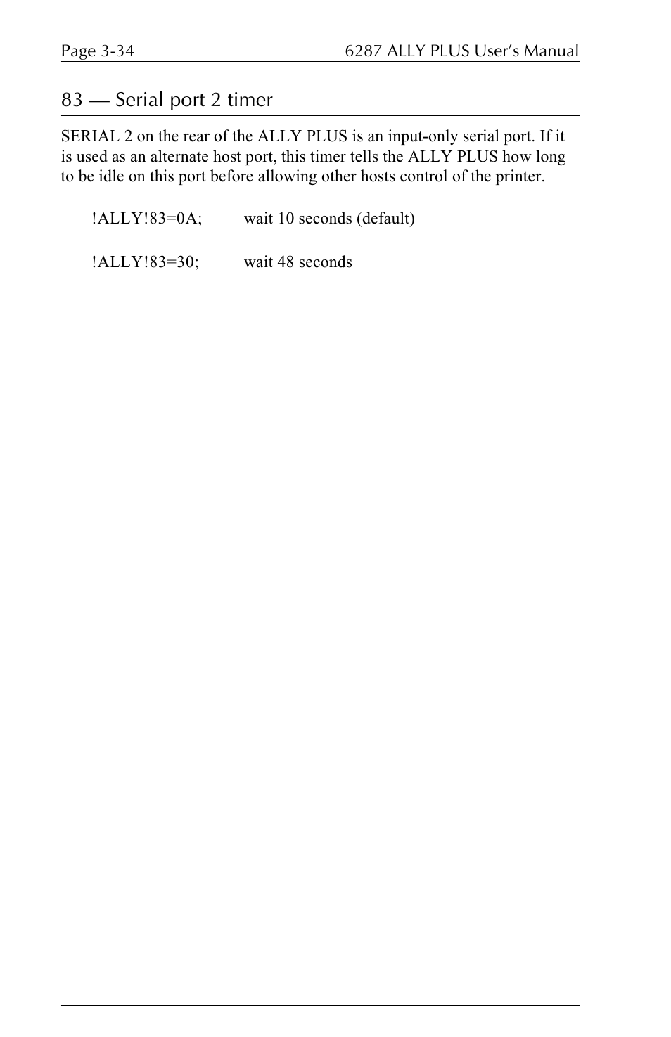 83 — serial port 2 timer | Xerox ALLY PLUSTM 6287 User Manual | Page 74 / 186