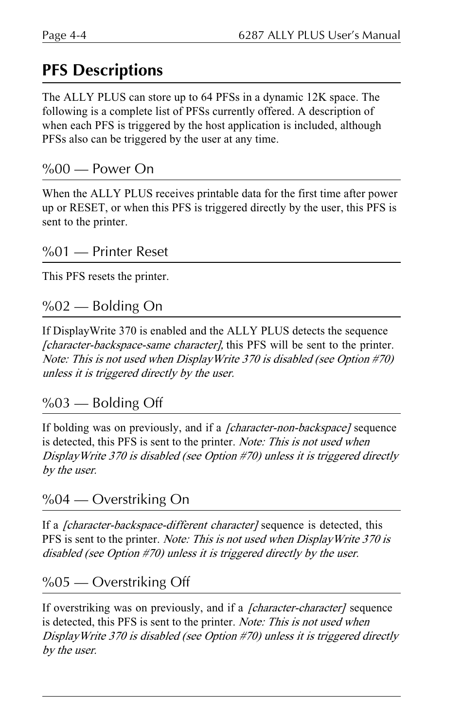 Pfs descriptions | Xerox ALLY PLUSTM 6287 User Manual | Page 78 / 186