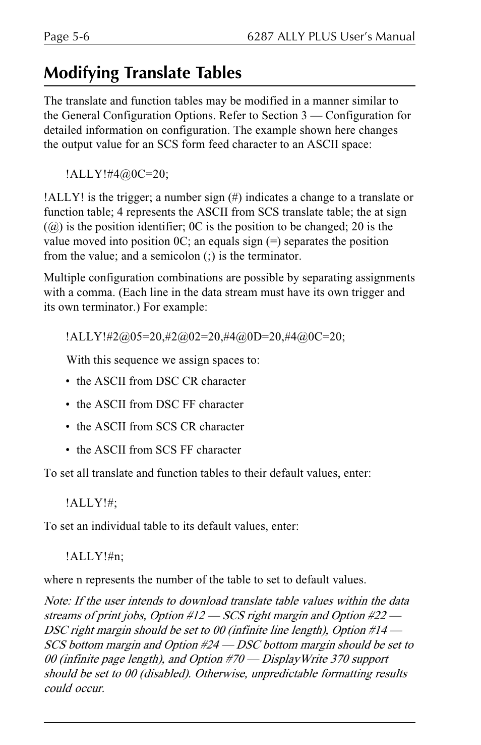 Modifying translate tables | Xerox ALLY PLUSTM 6287 User Manual | Page 98 / 186