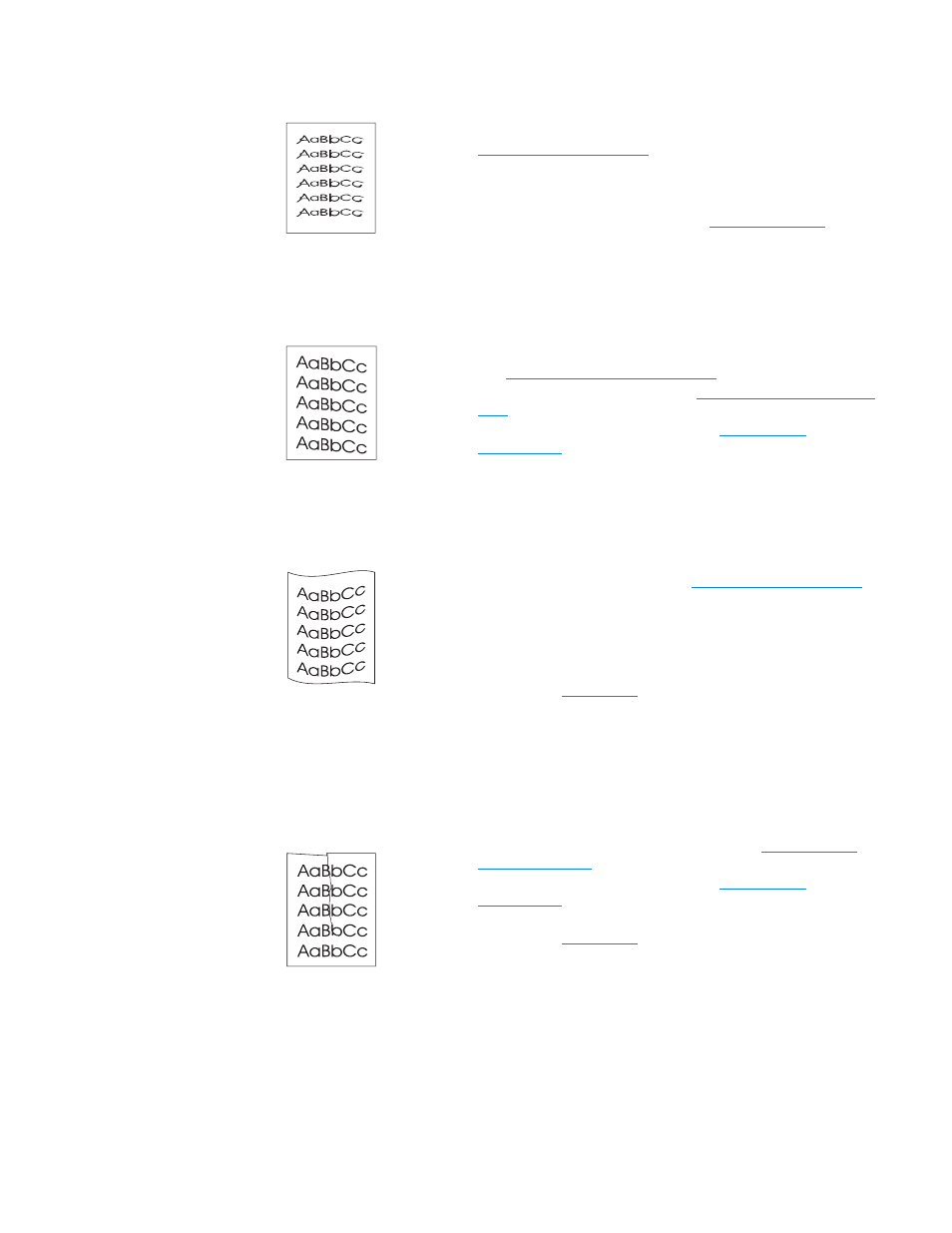 Misformed characters, Curl or wave, Wrinkles or creases | Xerox 1150 User Manual | Page 95 / 162