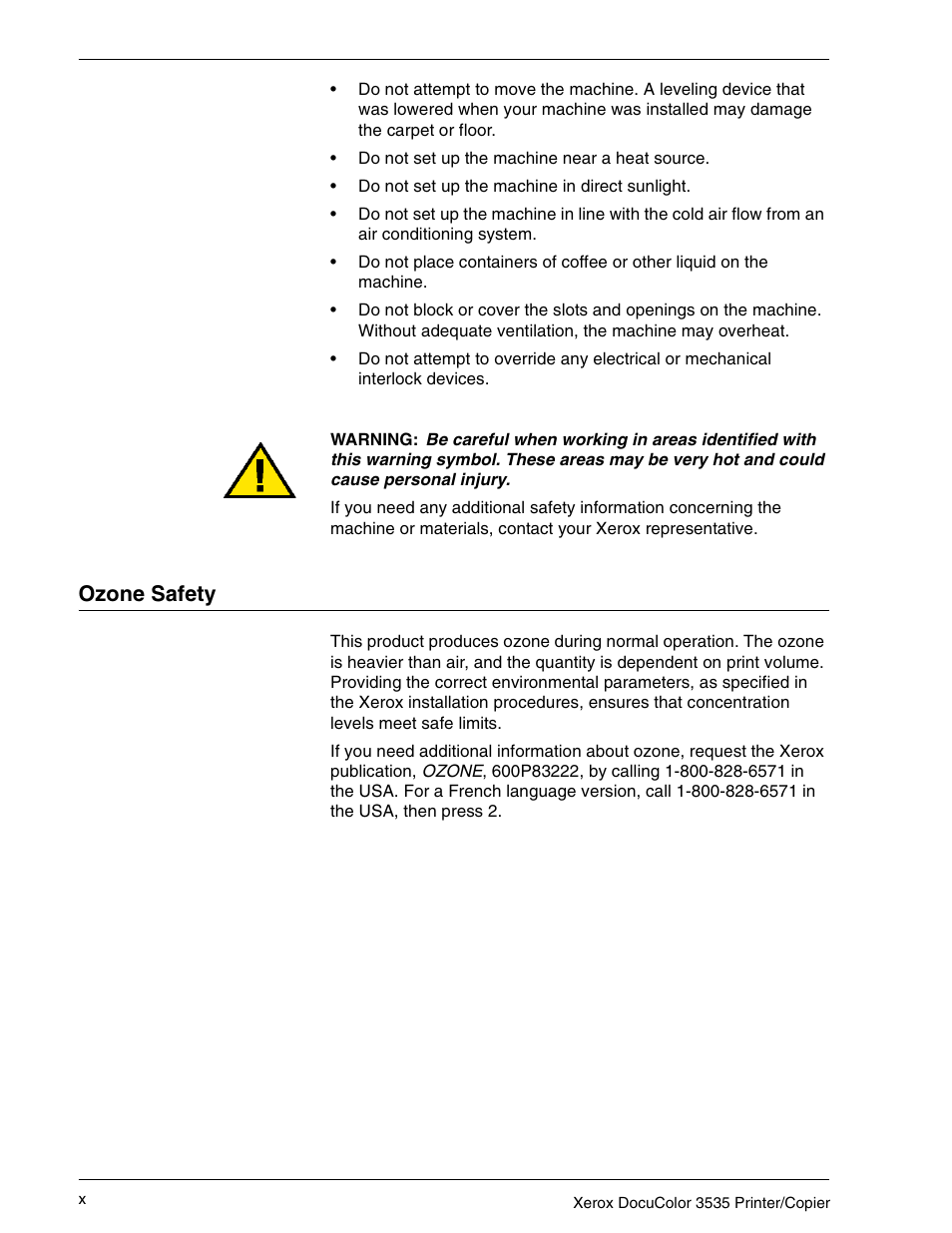 Ozone safety, Ozone safety x | Xerox 3535 User Manual | Page 10 / 268
