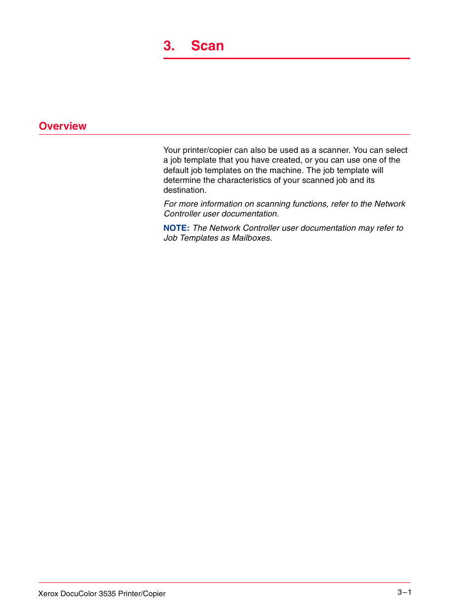 Overview, Scan 3–1, Overview 3–1 | Scan | Xerox 3535 User Manual | Page 113 / 268