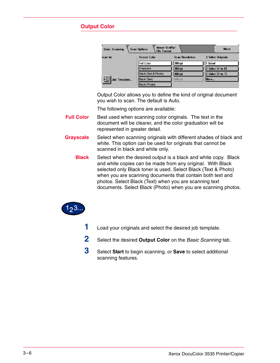 Output color | Xerox 3535 User Manual | Page 118 / 268