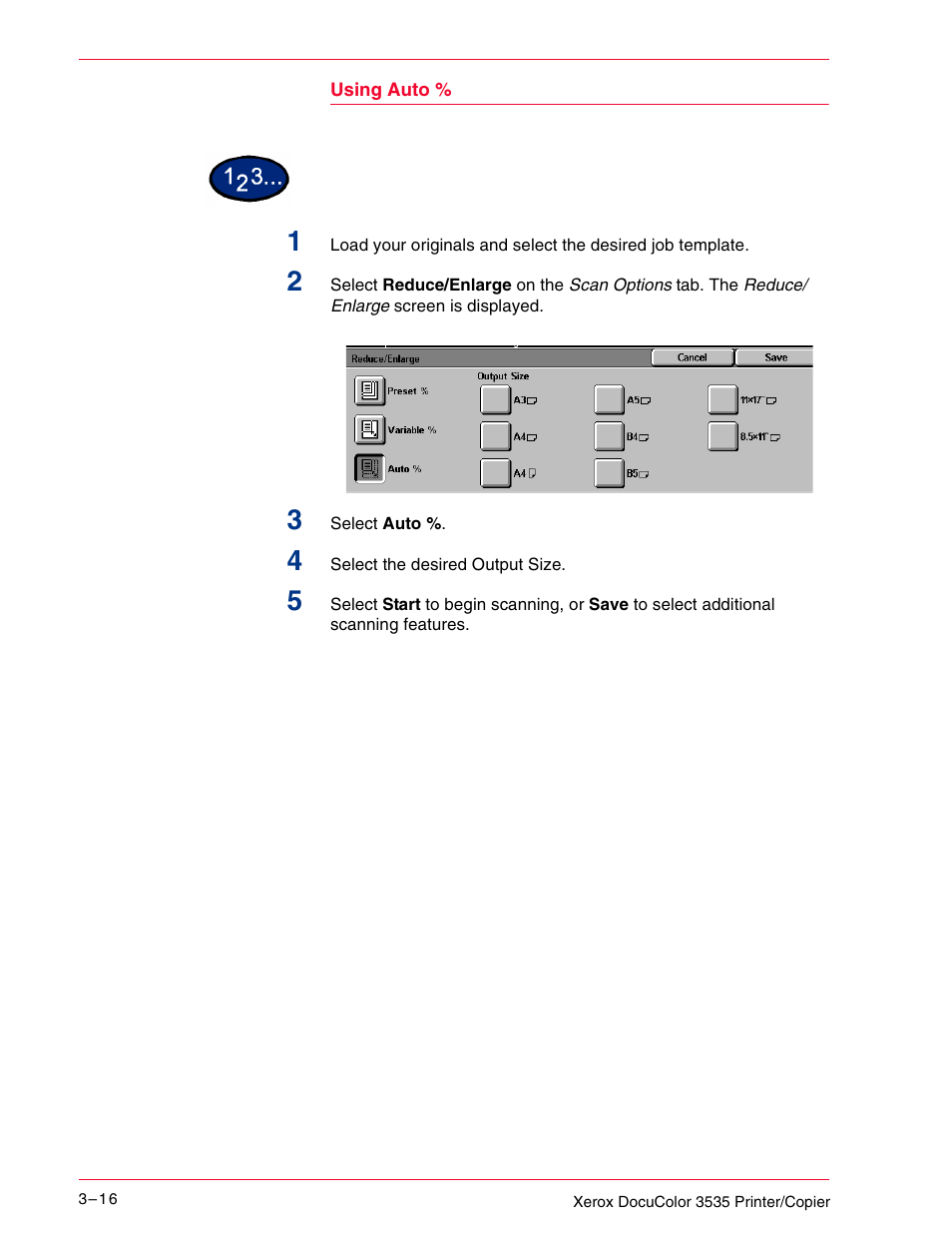 Using auto | Xerox 3535 User Manual | Page 128 / 268