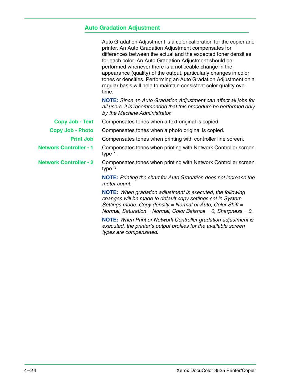 Auto gradation adjustment | Xerox 3535 User Manual | Page 162 / 268