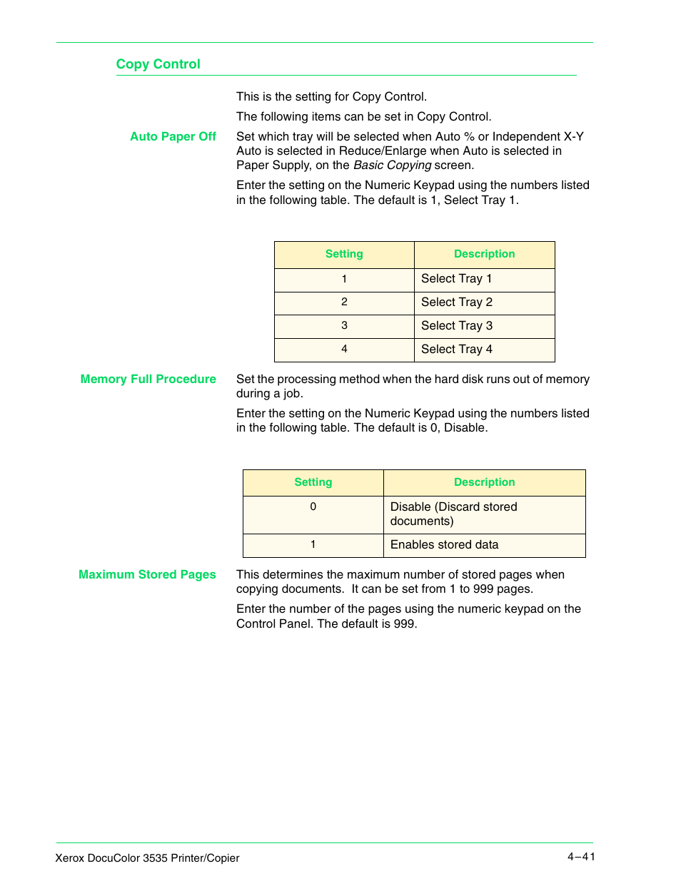 Copy control, Copy control 4–41 | Xerox 3535 User Manual | Page 179 / 268