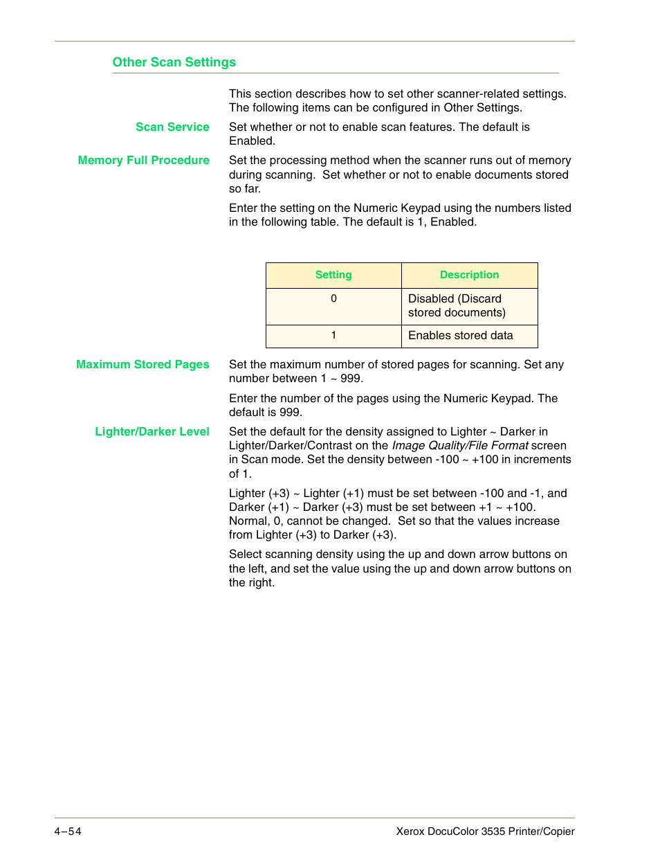 Other scan settings, Other scan settings 4–54 | Xerox 3535 User Manual | Page 192 / 268