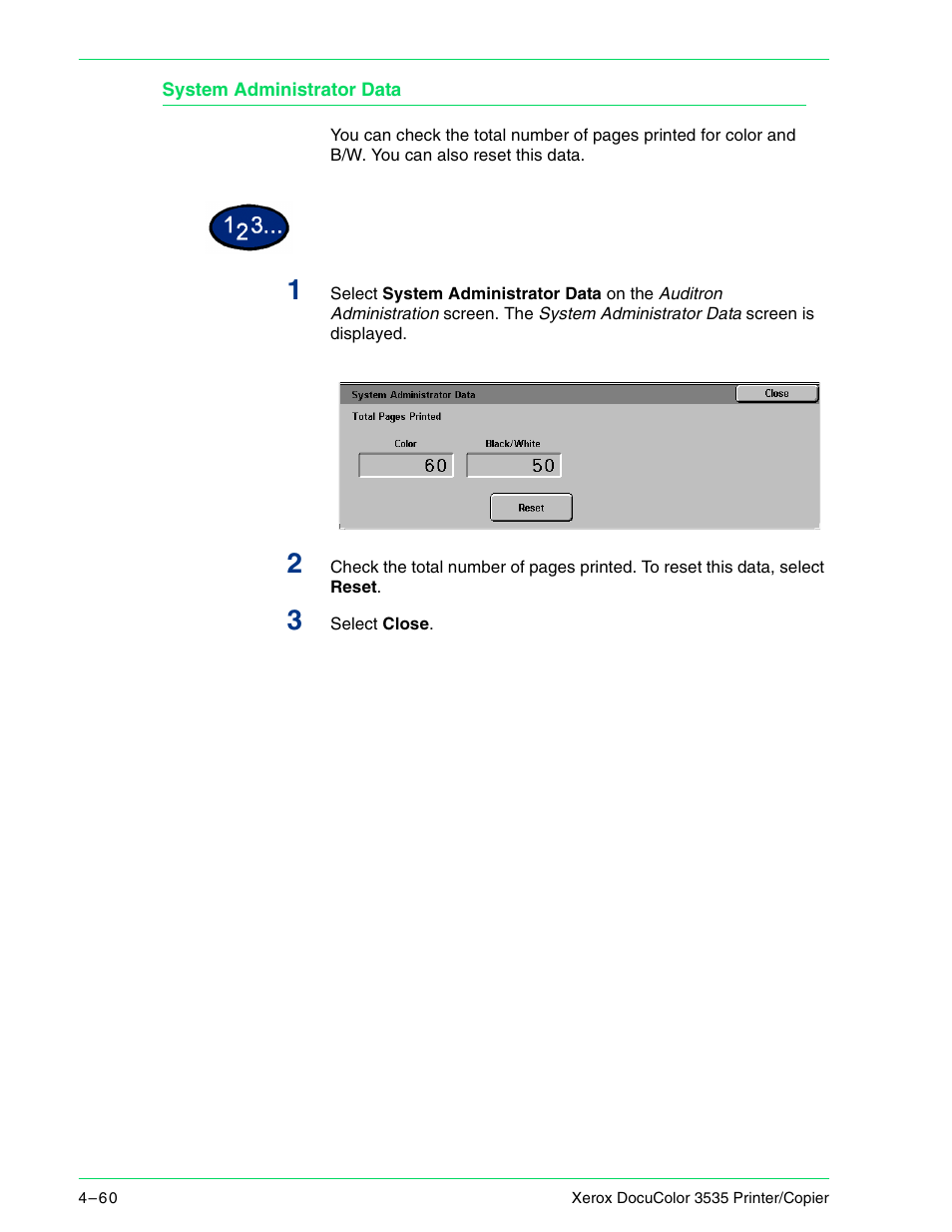 System administrator data, System administrator data 4–60 | Xerox 3535 User Manual | Page 198 / 268