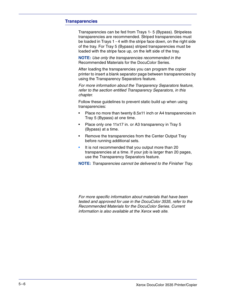 Transparencies | Xerox 3535 User Manual | Page 206 / 268