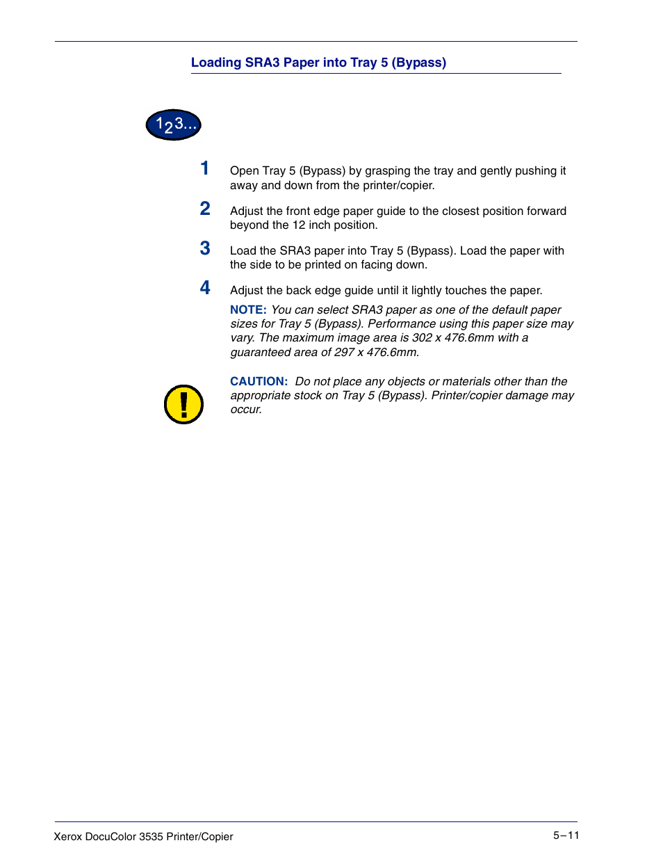 Loading sra3 paper into tray 5 (bypass) | Xerox 3535 User Manual | Page 211 / 268