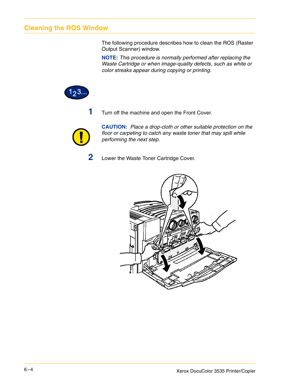 Cleaning the ros window, Cleaning the ros window 6–4 | Xerox 3535 User Manual | Page 220 / 268