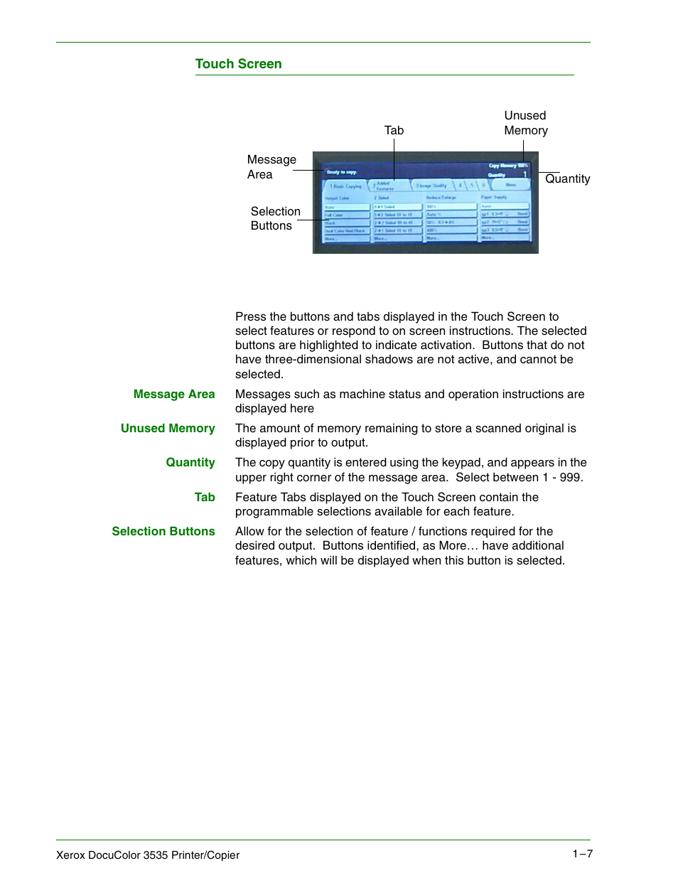 Touch screen | Xerox 3535 User Manual | Page 25 / 268