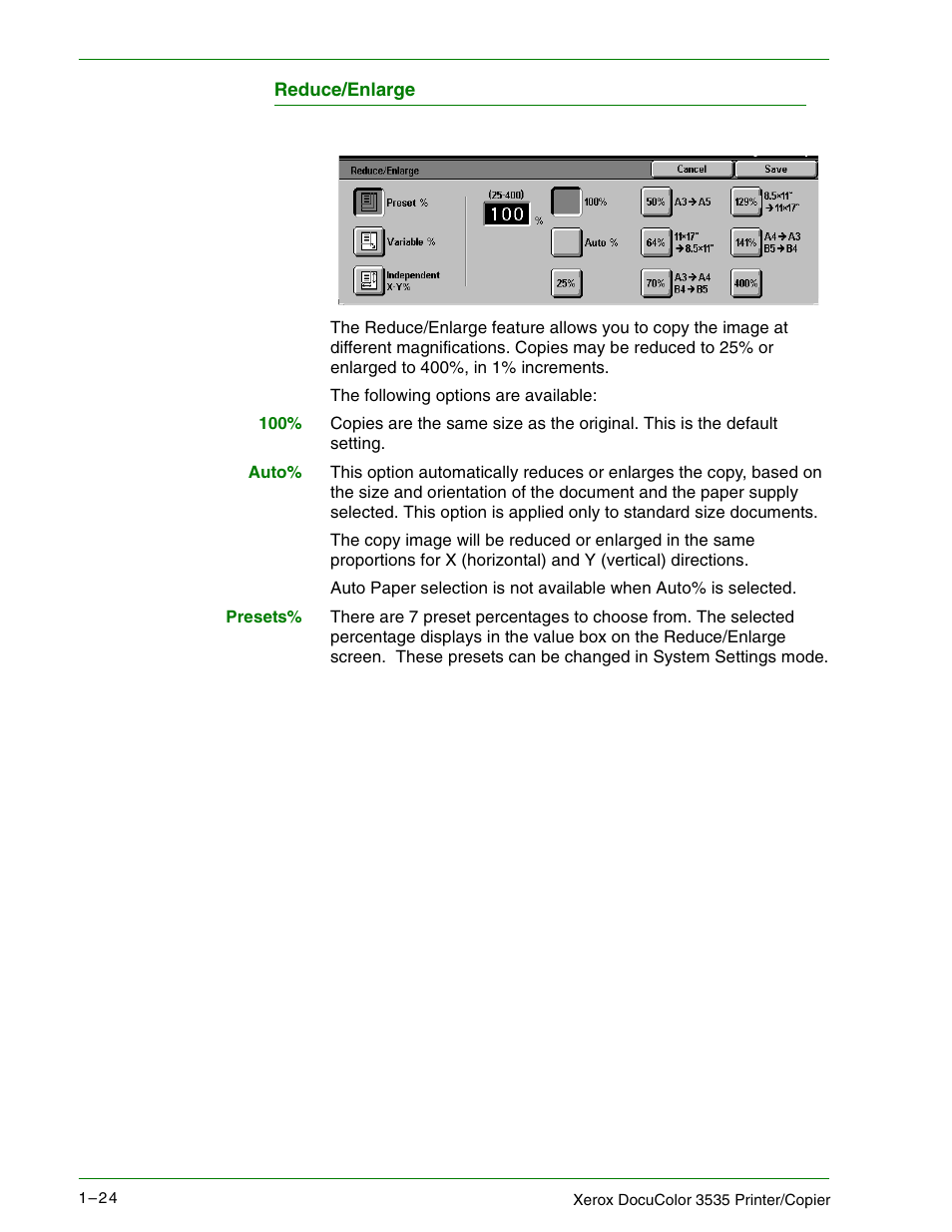 Reduce/enlarge | Xerox 3535 User Manual | Page 42 / 268