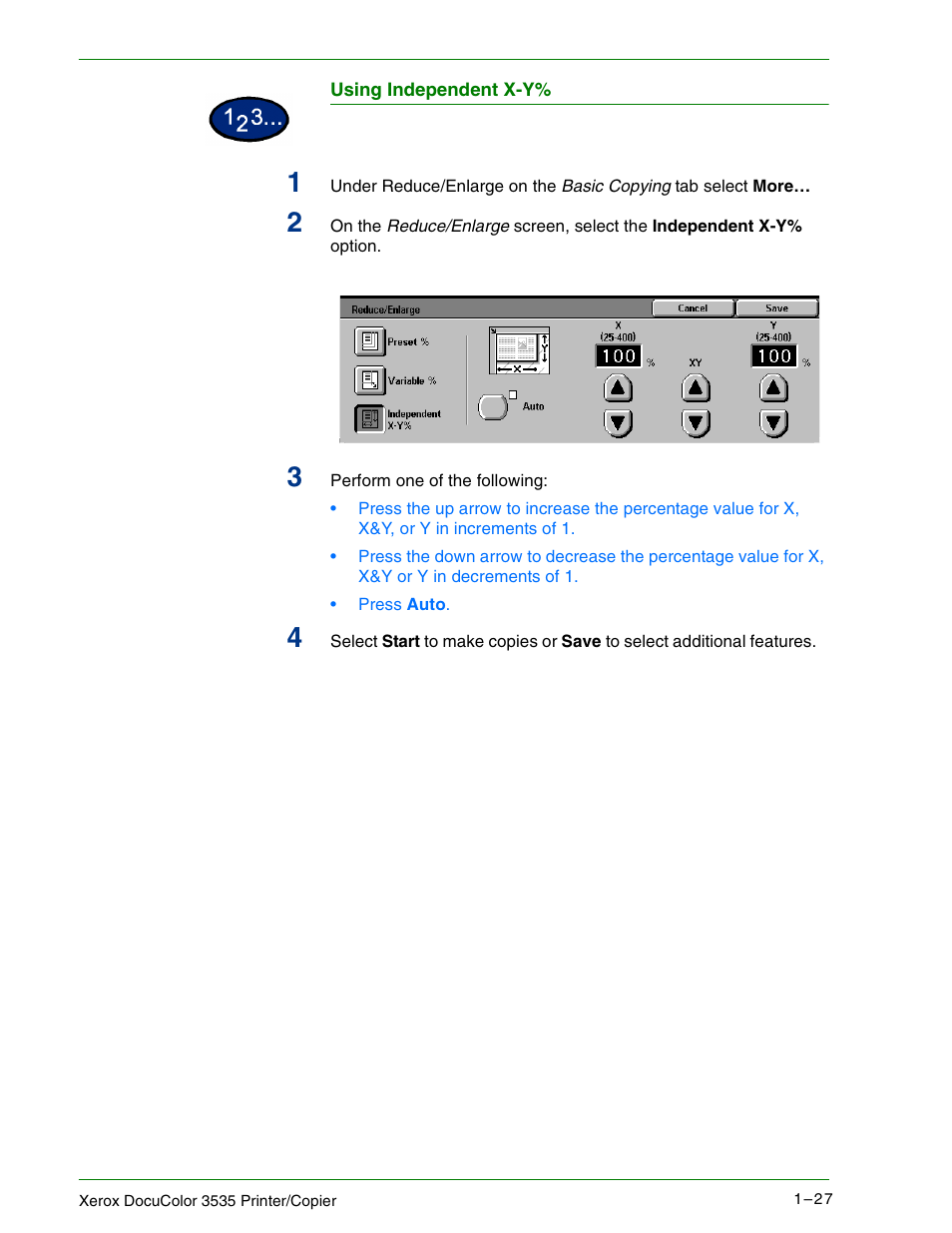 Using independent x-y | Xerox 3535 User Manual | Page 45 / 268