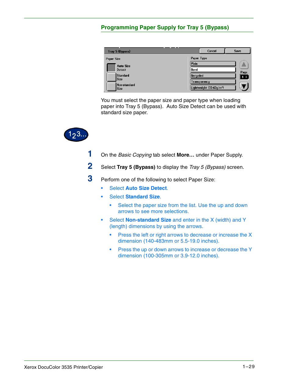 Programming paper supply for tray 5 (bypass) | Xerox 3535 User Manual | Page 47 / 268