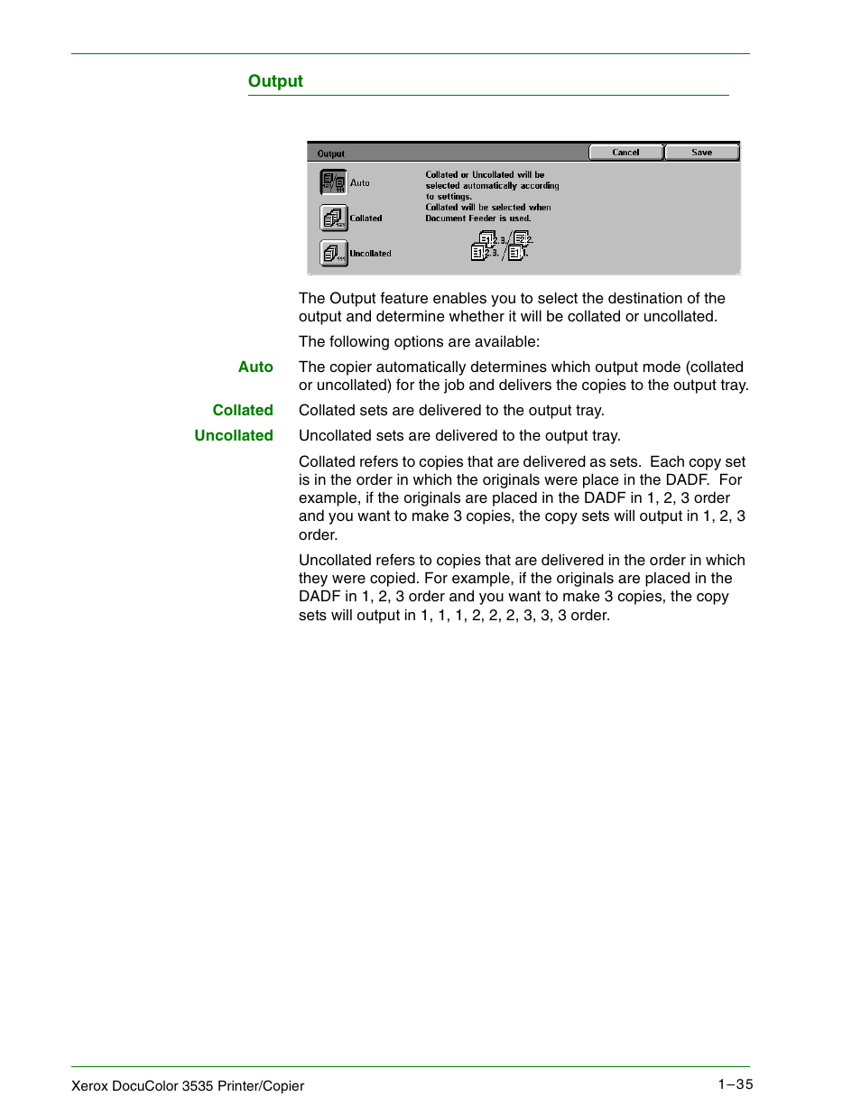 Output | Xerox 3535 User Manual | Page 53 / 268