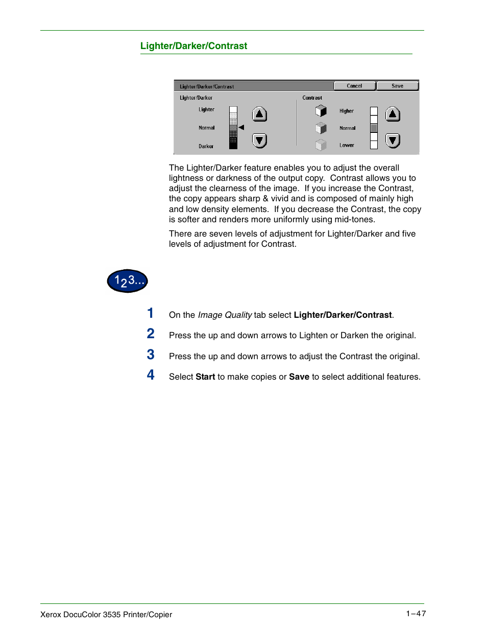 Lighter/darker/contrast | Xerox 3535 User Manual | Page 65 / 268