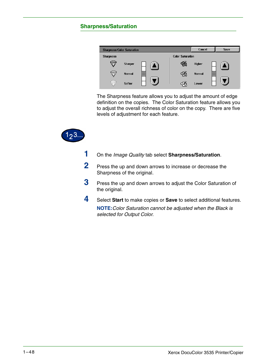 Sharpness/saturation | Xerox 3535 User Manual | Page 66 / 268