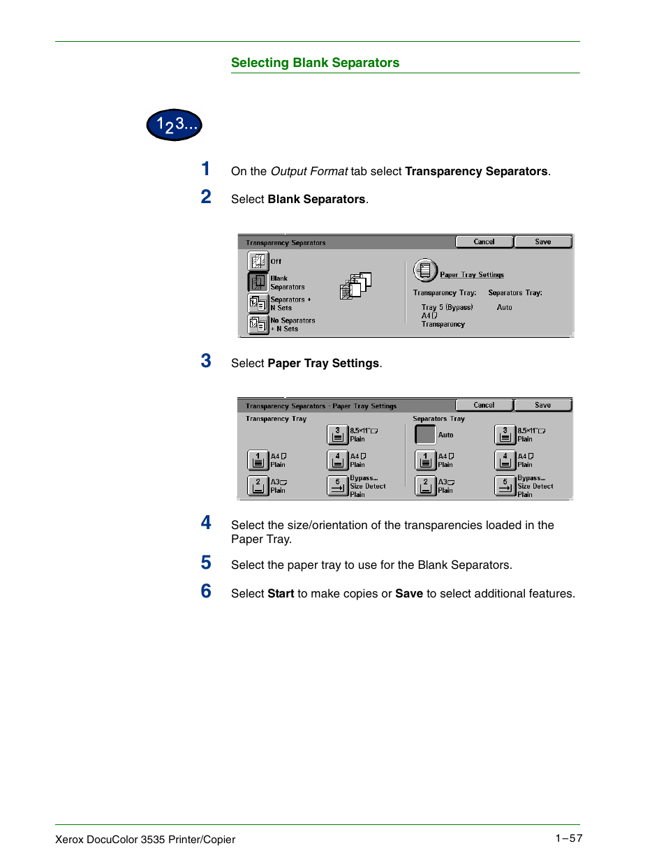 Selecting blank separators | Xerox 3535 User Manual | Page 75 / 268