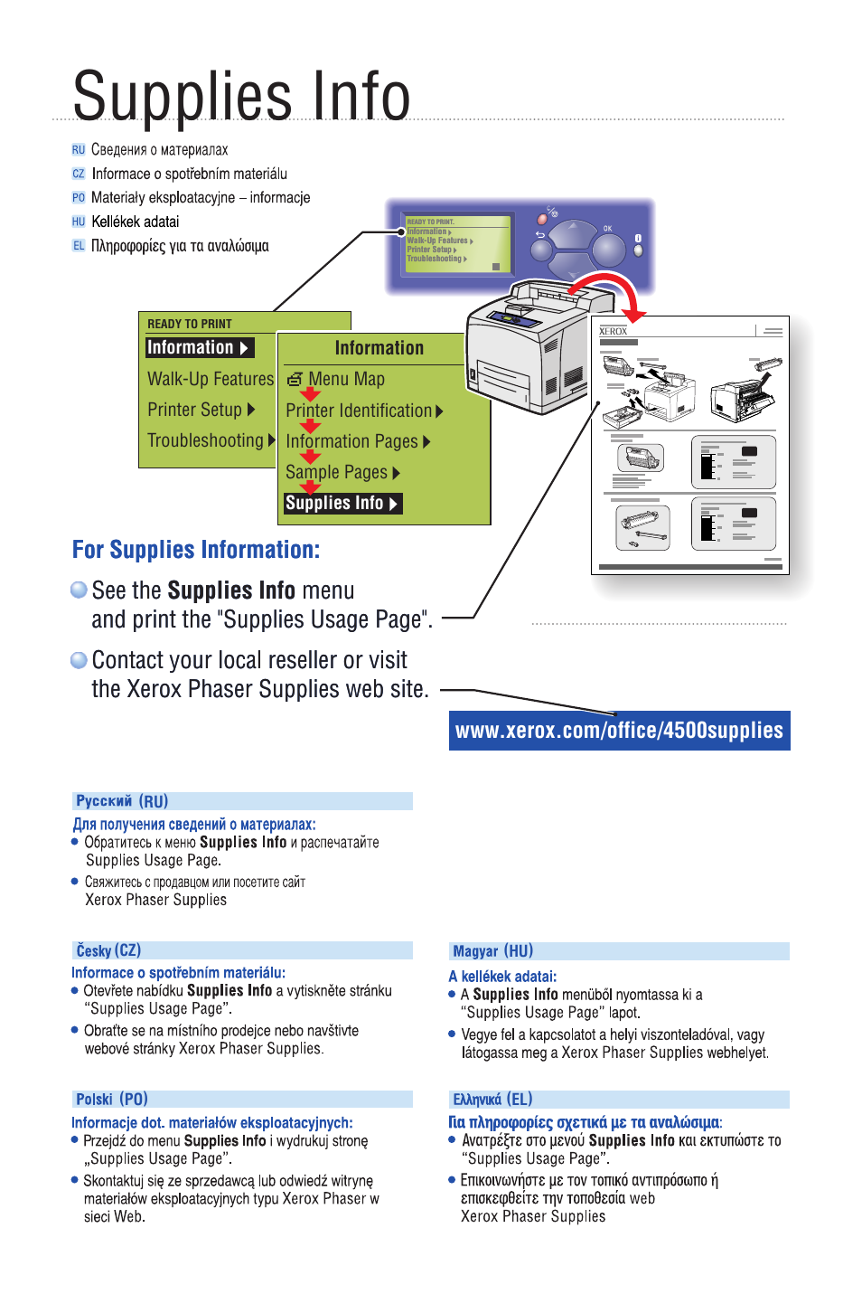 Supplies info | Xerox Phaser laser printer 4500 User Manual | Page 7 / 10
