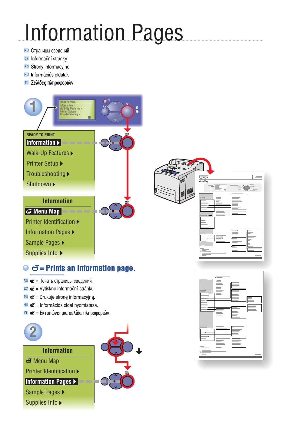 Information pages, Prints an information page | Xerox Phaser laser printer 4500 User Manual | Page 9 / 10