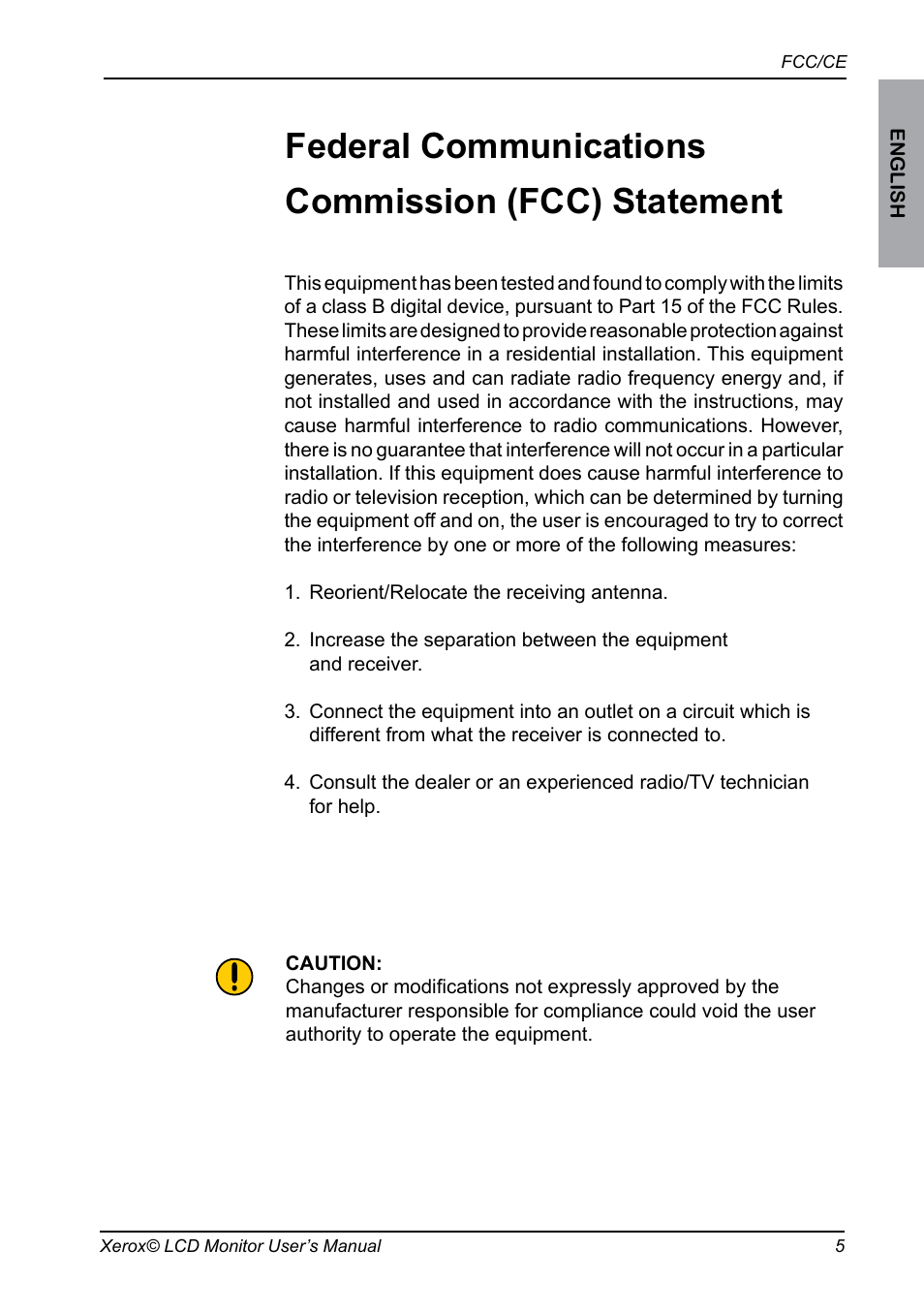 Federal communications commission (fcc) statement | Xerox XA3 Series User Manual | Page 6 / 27