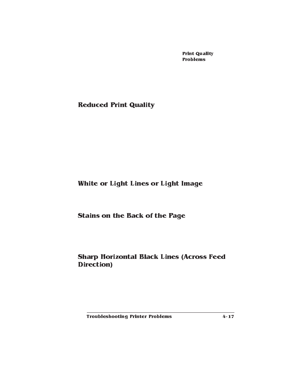 Reduced print quality, White or light lines or light image, Stains on the back of the page | Xerox 2025 User Manual | Page 107 / 222