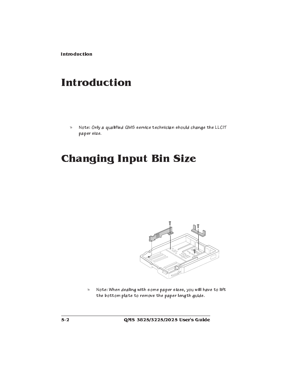 Introduction, Changing input bin size, Changing input bin sizes | Xerox 2025 User Manual | Page 110 / 222