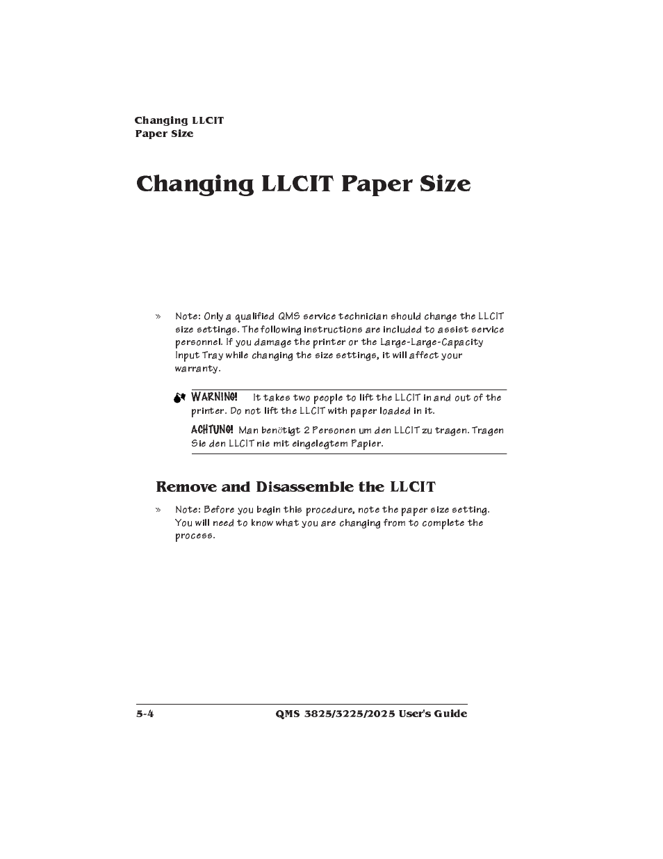 Changing llcit paper size, Remove and disassemble the llcit, Changing optional large-large-capacity tray size | Xerox 2025 User Manual | Page 112 / 222