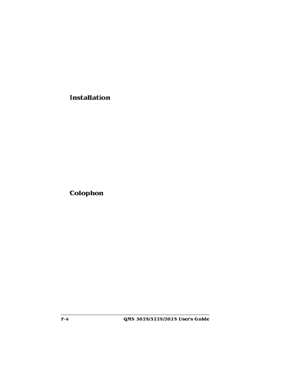 Installation, Colophon, Installation f-4 colophon f-4 | Installation notices | Xerox 2025 User Manual | Page 198 / 222