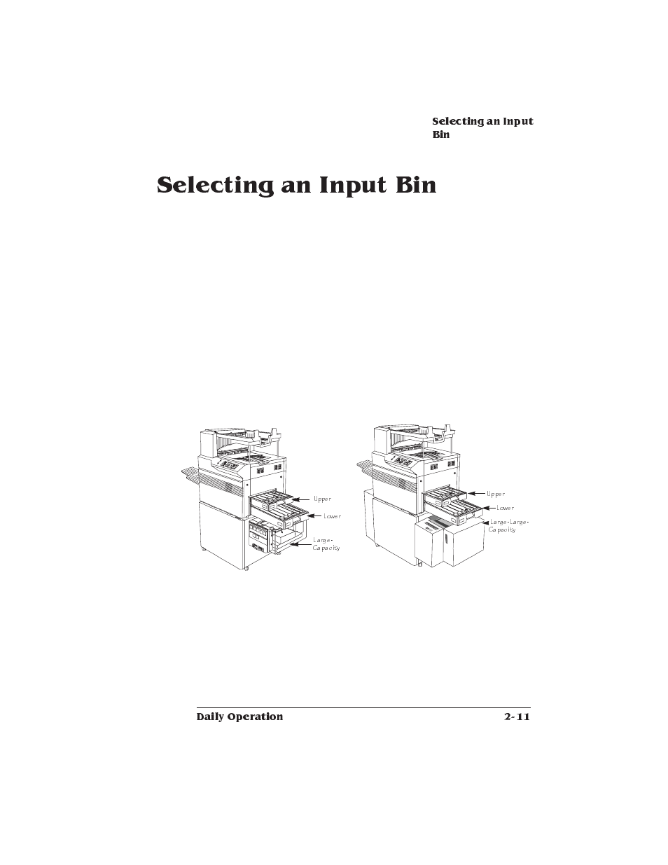 Selecting an input bin | Xerox 2025 User Manual | Page 39 / 222