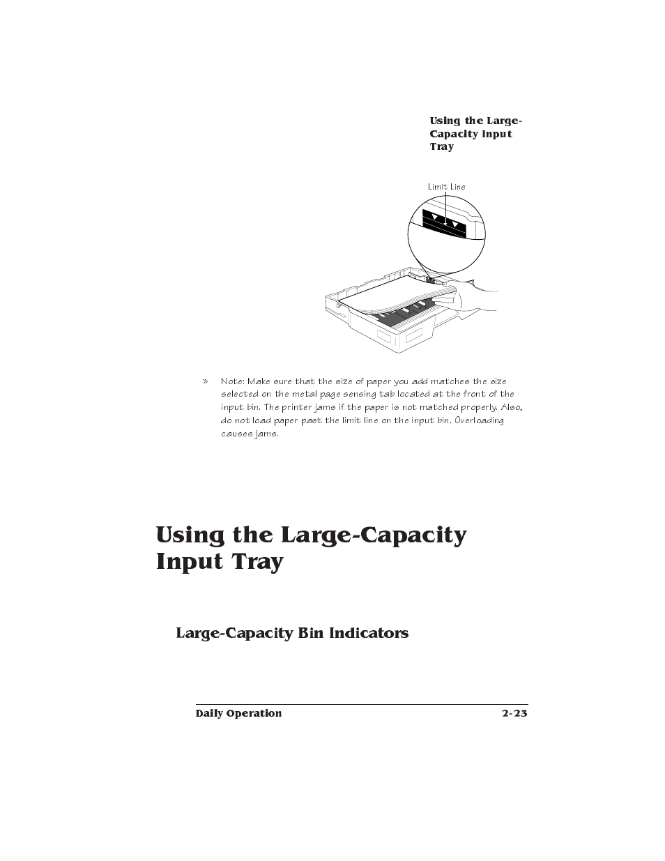 Using the large-capacity input tray, Large-capacity bin indicators, How to select input and output bins | Xerox 2025 User Manual | Page 51 / 222