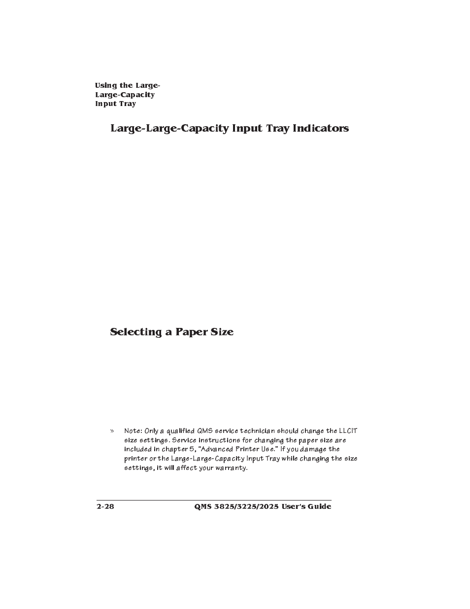 Large-large-capacity input tray indicators, Selecting a paper size | Xerox 2025 User Manual | Page 56 / 222